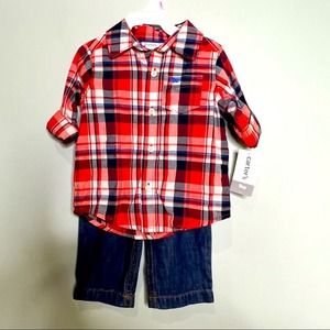 Carters Boys Set Jeans and Plaid Button Up Size 9 months